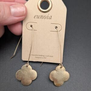 Eunoia Gold Tone Dangle Earrings Long Clover Drop Modern Fashion Jewelry NYC